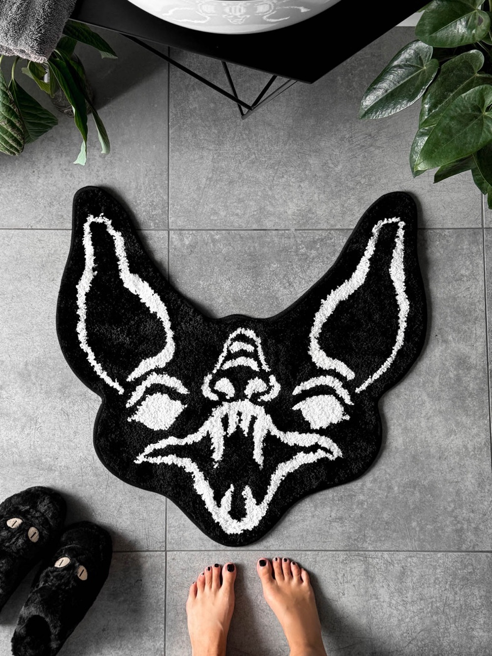 Killstar ZUZU Black and White Bat Face Rug